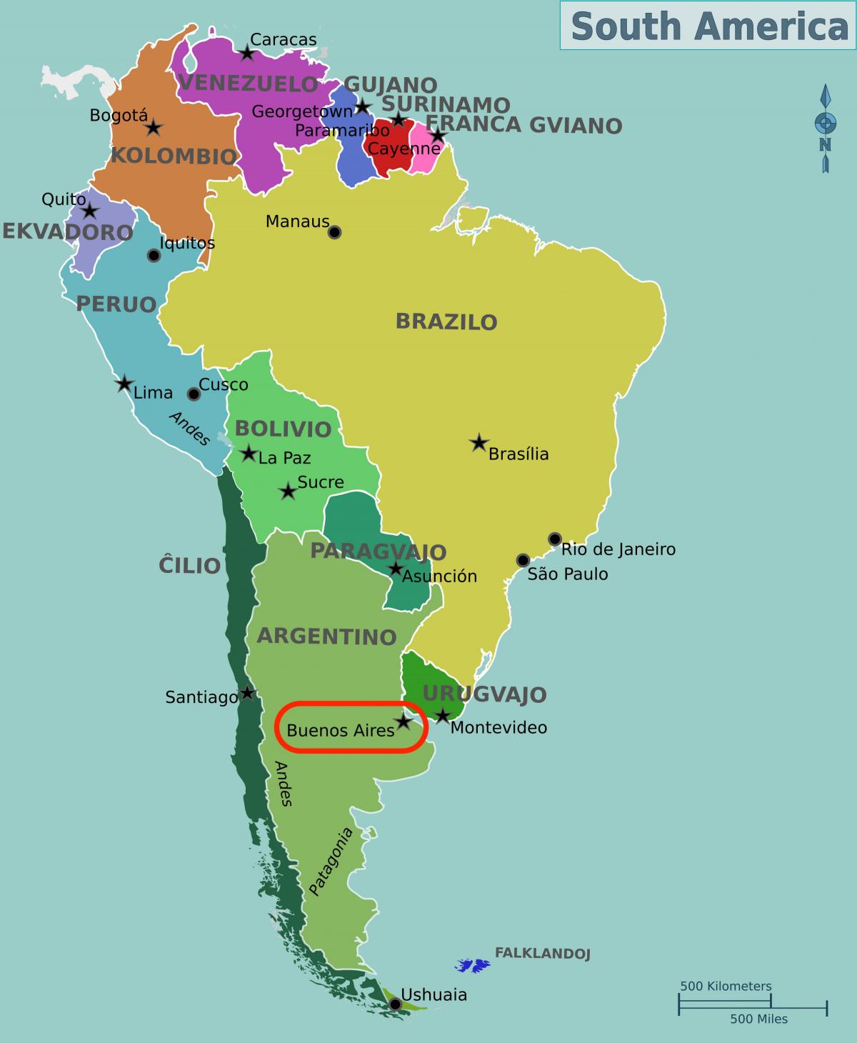 アルゼンチン地図上のブエノスアイレス